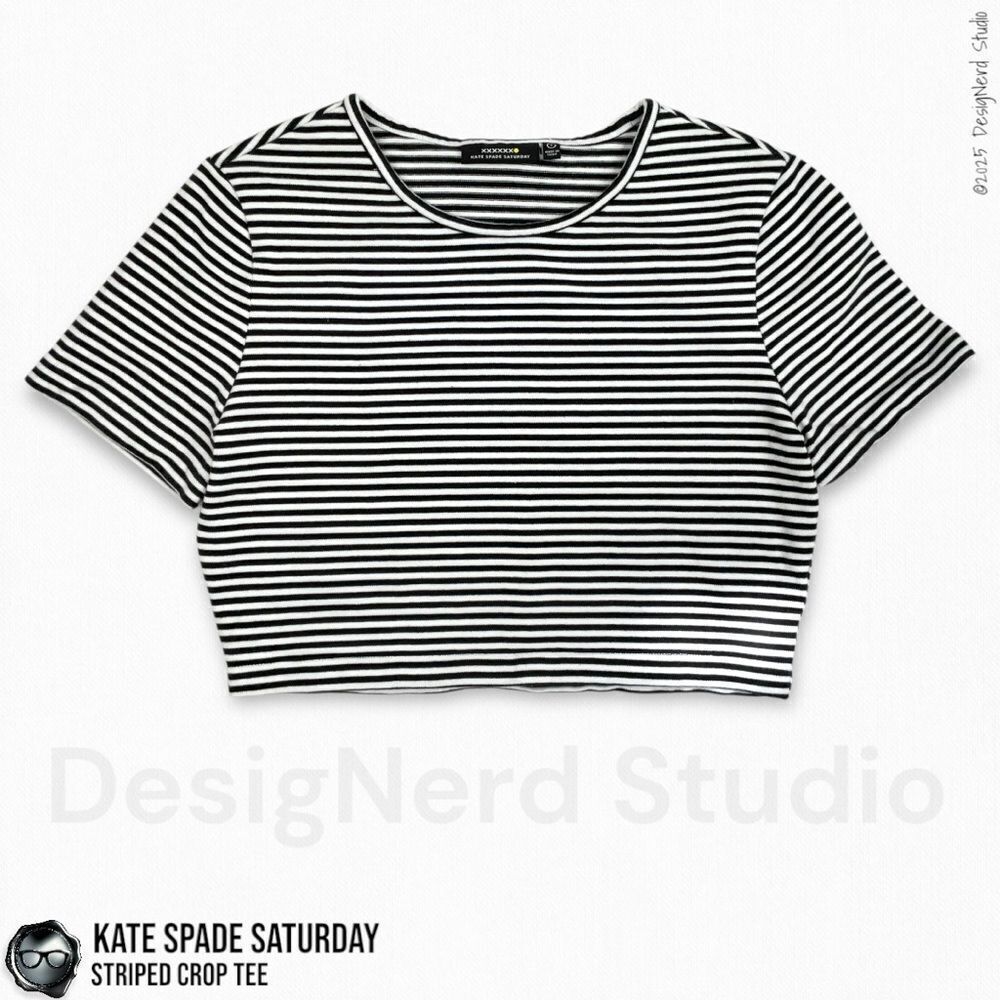 VINTAGE KATE SPADE SATURDAY CROPPED CREWNECK T SHIRT IN BLACK AND WHITE STRIPE